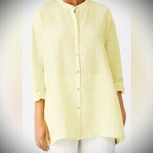 EILEEN FISHER Daisy Mandalin Collar Organic 100% Irish Linen Long Sleeve Top 1X